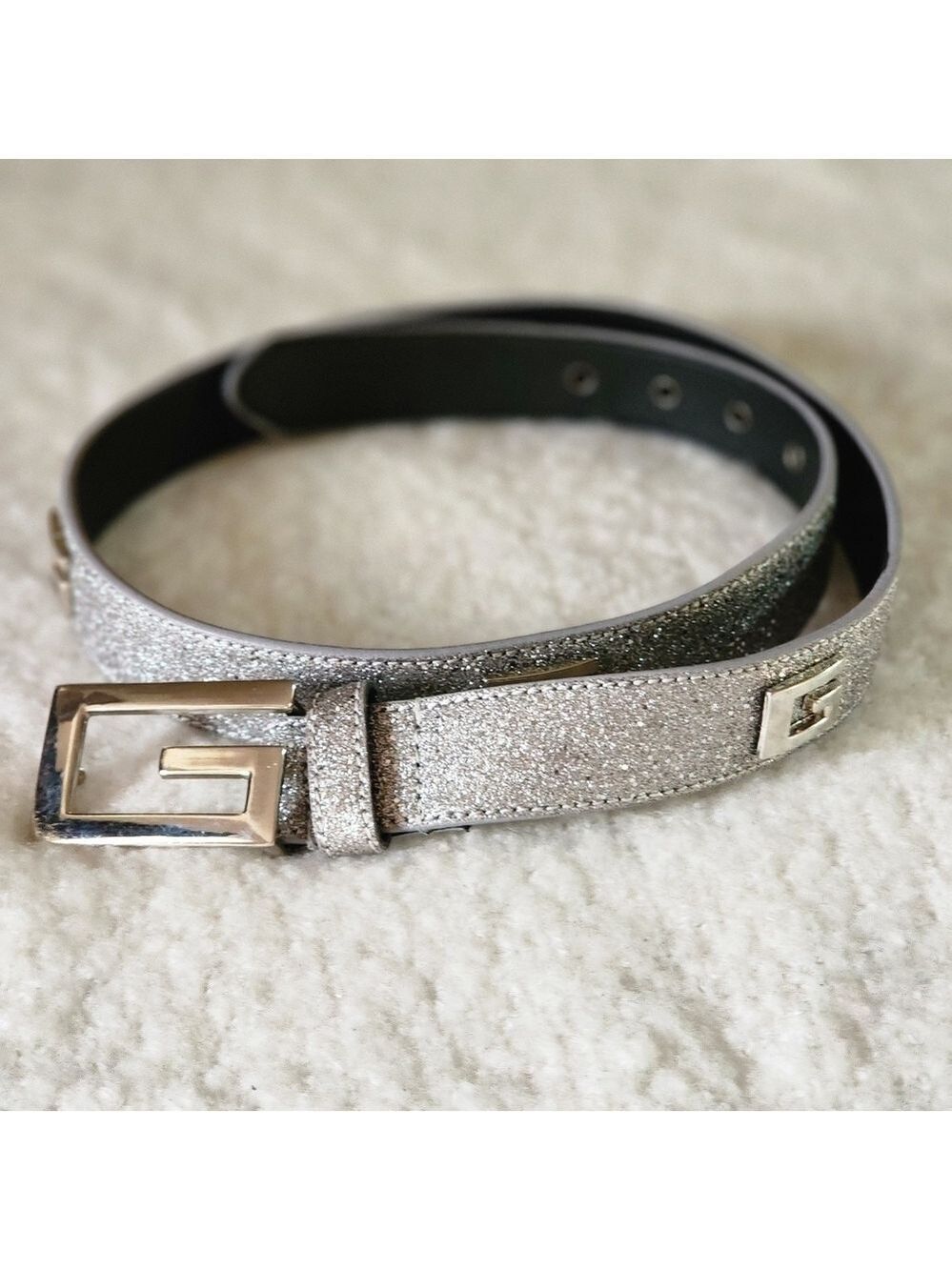 Glitter silver statement belth with G embellishment size 34